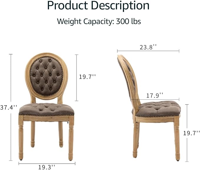 French Country Dining Chairs Set of 8, Brown Upholstered Dining Chairs, PU Leather Tufted Back, Solid Wood Legs, Farmhouse Kitchen & Dining Room Chairs, Sillas De Comedor (Brown, 8Pcs)