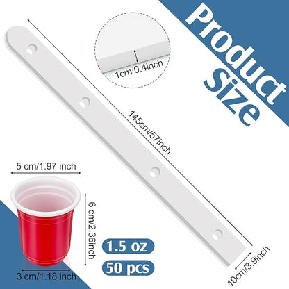 4 Person shot ski Board 57'' x 3.9'' Vintage Wooden Board with 50 Plastic Shot Glasses and 1 Marker Pen Rustic Retro Ski for Gathering Birthday Party Wedding(White)