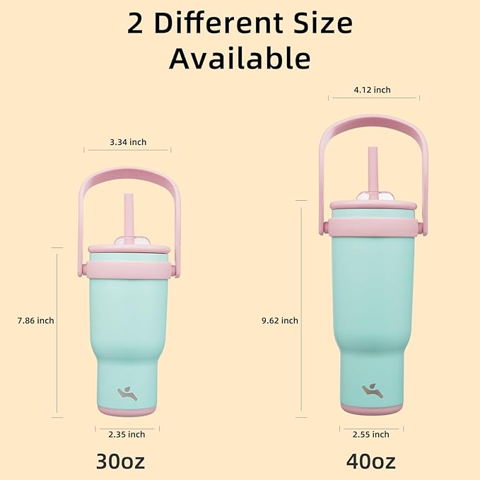 40 oz Tumbler with Side Handle, Insulated Water Bottle with Straw and 2 in 1 Lid, Stainless Steel Cup Travel Coffee Mug for Sports Office Gym,Guava