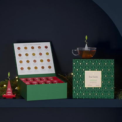 Tea Forte Warming Joy Holiday Herbal Premium Tea Chest Gift Sampler, 40 Count, 2 of each Variety Blend Individually Wrapped Handcrafted Pyramid Infuser Bags