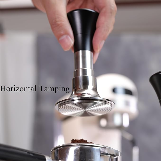 54mm Espresso Tamper with Calibrated Spring Loaded for Ninja Luxe Café/Breville -【24lb~35lbs Self-Adjustable with Sound Feedback】- Self Leveling Stainless Steel Ripple Base - Black