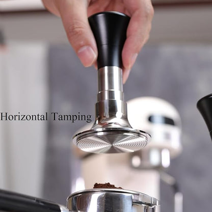 54mm Espresso Tamper with Calibrated Spring Loaded for Ninja Luxe Café/Breville -【24lb~35lbs Self-Adjustable with Sound Feedback】- Self Leveling Stainless Steel Ripple Base - Black