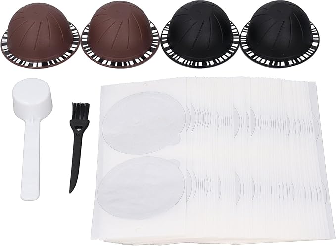 Reusable Coffee Capsule Refillable Coffee Pod Kit with 100PCS Aluminum Foil Lids and 4 Capsules for Machines