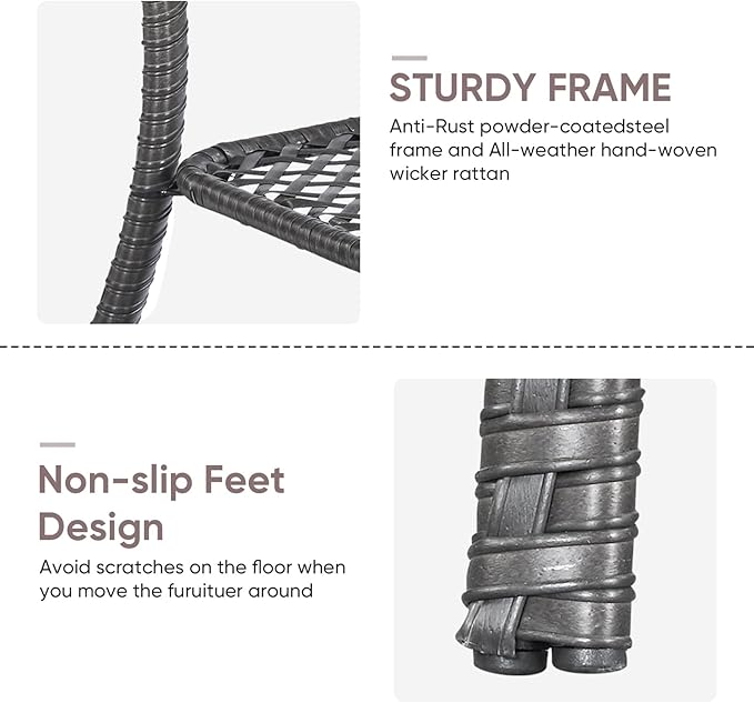 Patio Wicker Side Table, Outdoor PE Rattan End Table with 5mm Tempered Glass Top and 2-Tier Storage Shelf, 20" Square Coffee Table for Deck Porch Garden Backyard-Grey