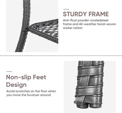 Patio Wicker Side Table, Outdoor PE Rattan End Table with 5mm Tempered Glass Top and 2-Tier Storage Shelf, 20" Square Coffee Table for Deck Porch Garden Backyard-Grey