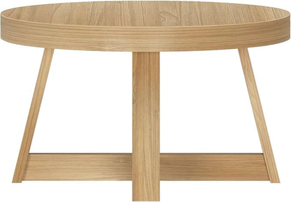 Plank+Beam Classic Round Coffee Table, 30 Inch Farmhouse Coffee Table, Rustic Mini Center Tables for Small Spaces, Small Living Space Tea Table, Blonde Wirebrush