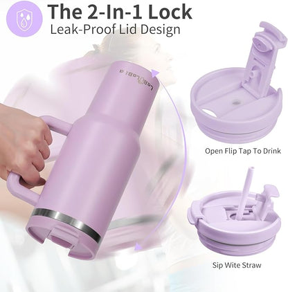 40oz Tumbler with Handle,Double Wall Vacuum Reusable Stainless Steel Insulated Water Bottle,With Leak Proof lid and Straw for Iced or Cold Beverages (Lavender Purple)