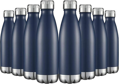 HASLE OUTFITTERS 17oz Stainless Steel Water Bottles Bulk, Vacuum Insulated Water Bottles Double Walled Powder Coated Reusable Metal Sports Water Bottles Keep Drinks Hot and Cold, Navy, 8Packs