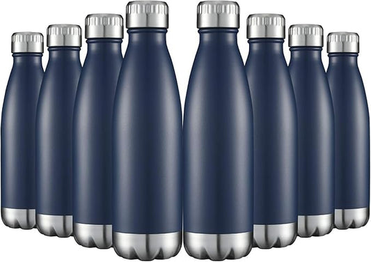 HASLE OUTFITTERS 17oz Stainless Steel Water Bottles Bulk, Vacuum Insulated Water Bottles Double Walled Powder Coated Reusable Metal Sports Water Bottles Keep Drinks Hot and Cold, Navy, 8Packs