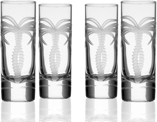 Rolf Glass Palm Tree Shot Glass | 2.5oz Engraved Glass Cordial | Coastal Glassware | Lead-Free and Diamond-Wheel-Engraved | Made in the USA | Set of 4