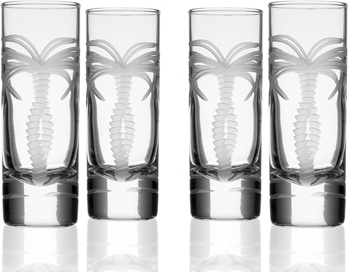 Rolf Glass Palm Tree Shot Glass | 2.5oz Engraved Glass Cordial | Coastal Glassware | Lead-Free and Diamond-Wheel-Engraved | Made in the USA | Set of 4