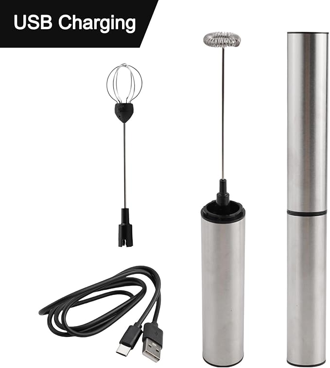 Portable USB Electric Milk Frother, Stainless steel Rechargeable Foam Maker For Coffee for Egg Whisk Mixer Handheld Kitchen Tool