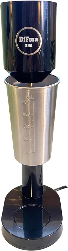 New DiFora ENA Drink Mixer, Milkfrother, Milkshake Maker, 100W., 120V., Two Speeds, Large Stainless Steel Cup, Black