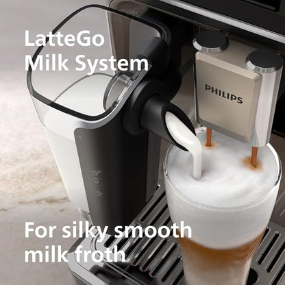 PHILIPS 5500 Series Fully Automatic Espresso Machine - LatteGo Milk System, Integrated Grinder, 20 Hot & Iced Coffee Pre-Sets, Quick Start, SilentBrew, 15-Bar Pressure, Black Chrome (EP5544/94)