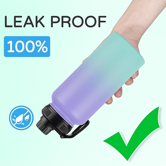 DOMICARE 40 oz Insulated Water Bottle Bulk, Vacuum Insulated Stainless Steel Sports Water Bottle with Straw Lid & Spout Lid, Leakproof, Reusable - Travel, Camping, Bike, Purple Green Gradient(4 Pack)