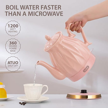 Ceramic Electric Kettle, 1.5L/1200W Boil Water Quickly and Easily with Boil-Dry Protection Auto Shut Off, Detachable Swivel Base, Diamond Cut Glazed