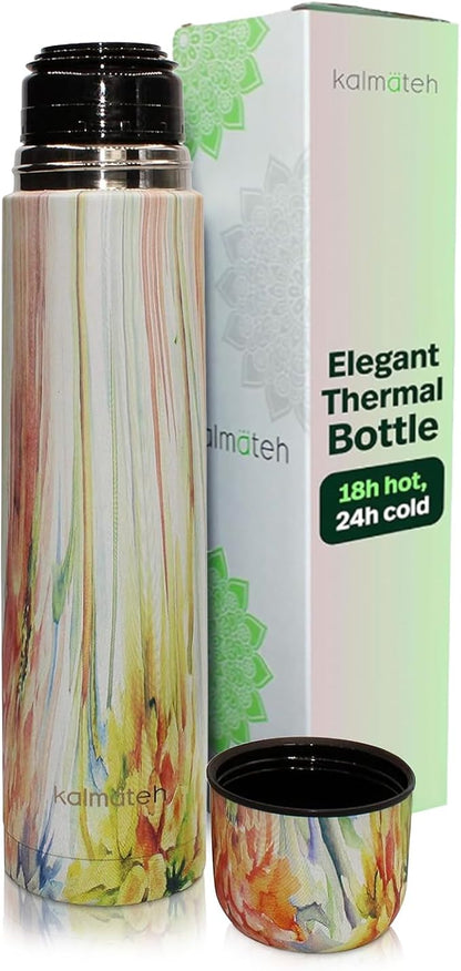 KALMATEH Modern & Elegant Double Walled Vacuum Insulated Stainless Steel Thermo Bottle 1000 ml, Precise Pouring & Heat Retention For Yerba Mate, Coffee, Tea, and Camping