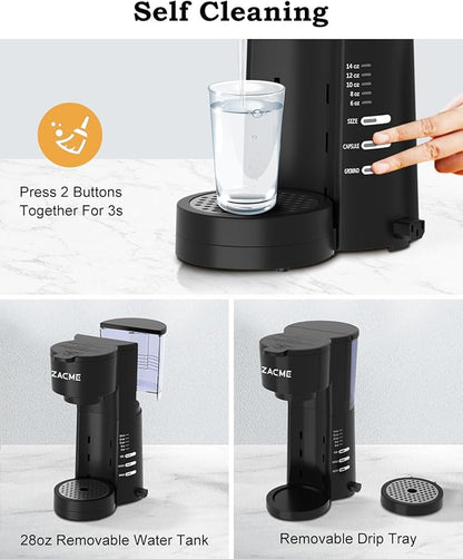 Single Serve Coffee Maker for K Cups&Ground Coffee with Milk Frother, 3 in 1 Small Single Cup Coffee Machine, 28oz Water Thank, 6 to 14 oz Brew Sizes