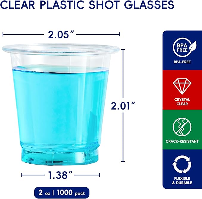 JOLLY CHEF 900 Pack 2 oz Plastic Shot Glasses, Clear Disposable Cups, Plastic Shot Cups Disposable for Jelly Shots, Wine Tasting, Food Samples,Thanksgiving Party, Wedding, Christmas