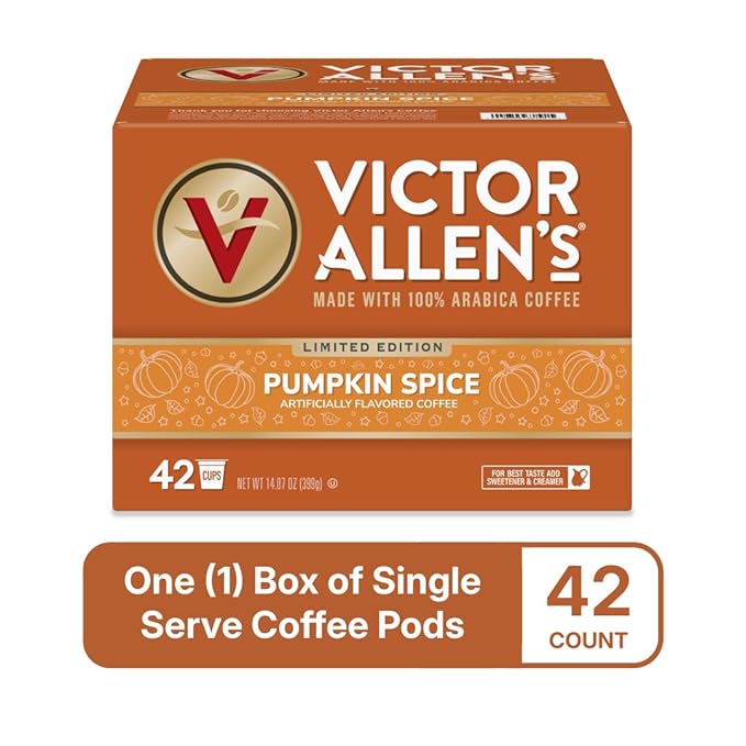 Victor Allen's Coffee Pumpkin Spice Flavored, Medium Roast, 42 Count, Single Serve Coffee Pods for Keurig K-Cup Brewers