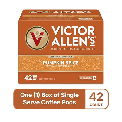 Victor Allen's Coffee Pumpkin Spice Flavored, Medium Roast, 42 Count, Single Serve Coffee Pods for Keurig K-Cup Brewers