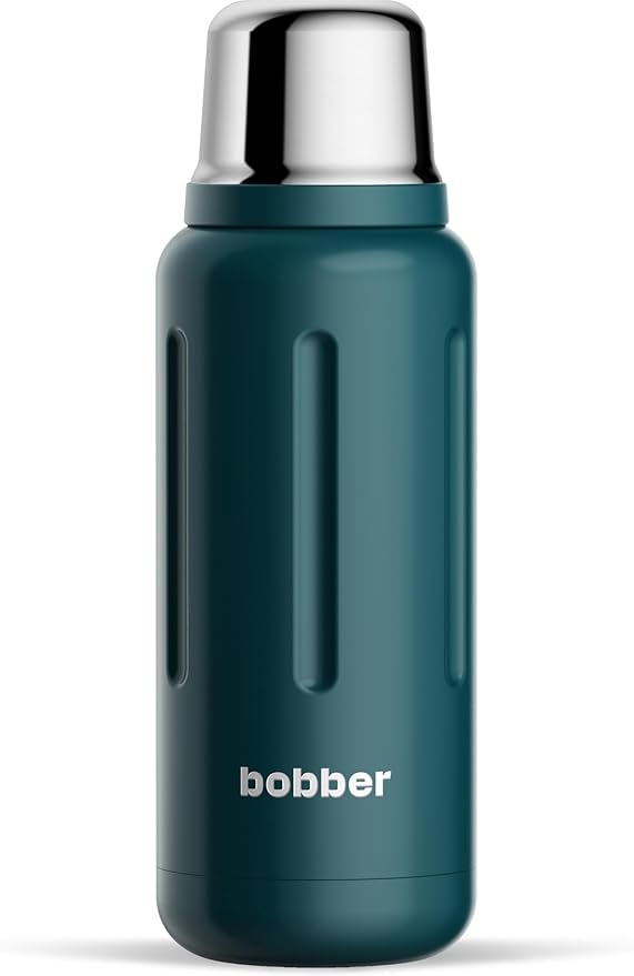 BOBBER 34 oz Stainless Steel Travel Thermos for Hot and Cold Drinks – Dishwasher Safe Metal Water Bottle with Cup Lid – Keeps Hot for 48 Hours – BPA-Free, Vacuum Insulated (Deep Teal)