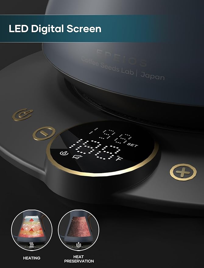 Electric Kettles, INTASTING Gooseneck Electric Kettle, ±1℉ Temperature Control, Stainless Steel Inner, Quick Heating, for Pour Over Coffee, Brew Tea, Boil Hot Water, 0.9L (Navy Blue)