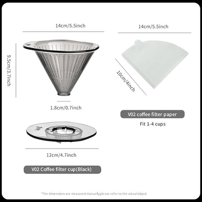 Bincoo Pour Over Coffee Dripper and Filters,Safe Tritan Plastic Coffee Dripper with 50pcs Filters Paper,Size 02 Dripper Coffee Maker Slow Brewing Coffee Pour Over for Cafe,Travel,Home(Gray)