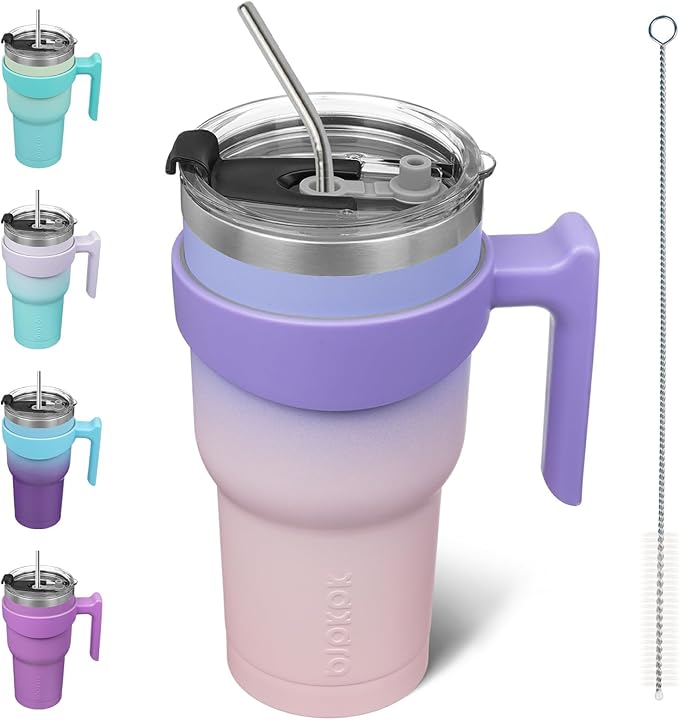 BJPKPK 30 oz Tumbler With Handle And Straw Stainless Steel Travel Mug Insulated Tumbler Cups With Lids,Pastel Sunset