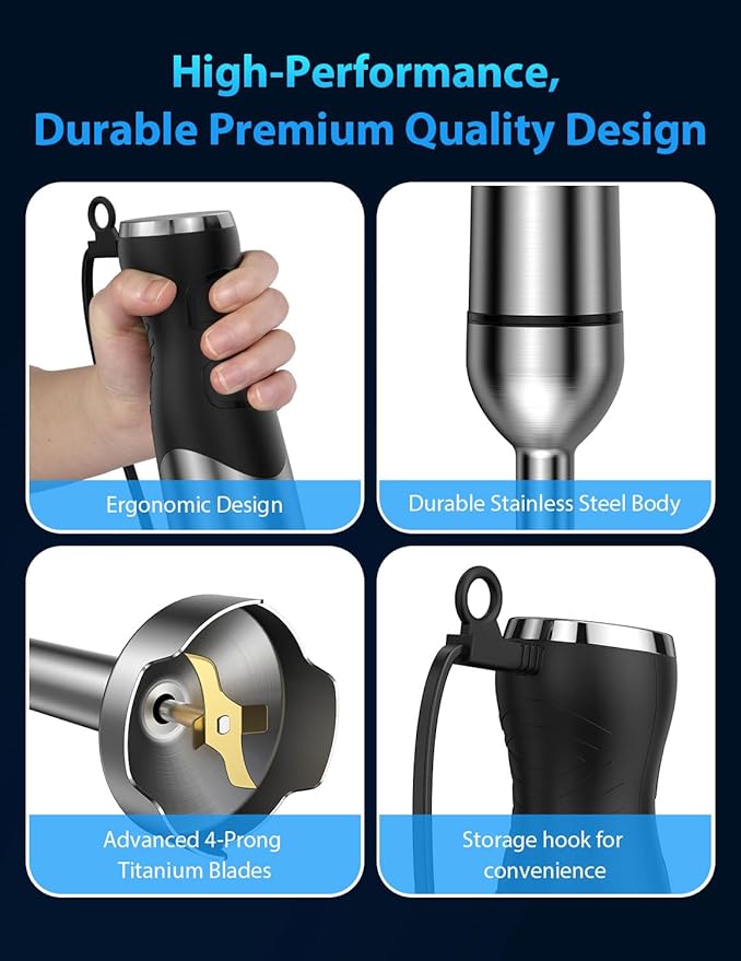 2025 New 1000W Handheld Immersion Blender Handheld – 25-Speed, Stainless Steel, Hand Blender, Corded Hand Mixer with Heavy-Duty Copper Brushless Motor & Gift Box