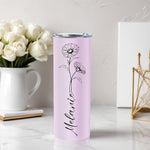 Load image into Gallery viewer, Personalized 20 Oz Stainless Steel Skinny Tumblers with Birth Flower &amp; Name, 24 Colors - Perfect for Birthdays, Anniversaries, and More