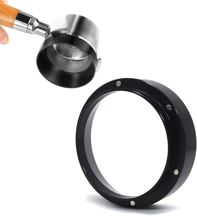1pc Espresso Dosing Funnel 51/53/58mm Coffee Dosing Ring Aluminum Espresso Distribution Coffee Tool For Home Coffee Bar Shop College Dorm Room Apartment Essential Coffee Accessories (51mm, Black)