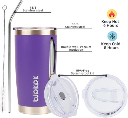 BJPKPK Insulated Tumbler With Lid And Straw 20 oz Stainless Steel Coffee Mug Thermal Cup,Purple