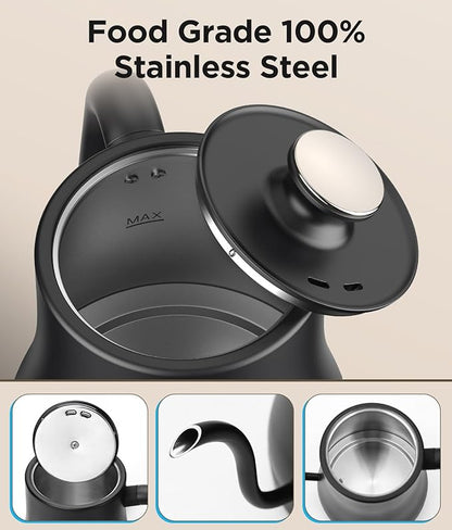 Gooseneck Electric Kettle with Temperature Control, 27oz/0.8L Fast Heat Electric Kettle for Pour Over Coffee/Tea, Auto Shut Off & Boil-Dry Protection, 4hrs Keep Warm, Stainless Steel Inner,Matte Black