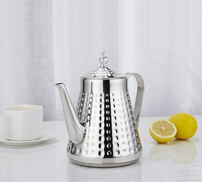 SANQIAHOME 1.6L(54oz) Stainless Steel Hammer Patterned Teapot With Removeable Infuser,Loose leaf cover,Silver