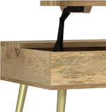 Load image into Gallery viewer, SIMPLIHOME Jager Lift Top Coffee Table - 36 inch Wide Solid Mango Wood Contemporary Modern Cocktail Table in Natural, Stylish Living Room Table with Hidden Storage, Brass Inlay, and Gold Metal Legs