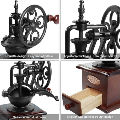 Manual Coffee Grinder,IMAVO Vintage Style 【Great Gift】 Wooden Coffee Grinder Roller Grain Mill Hand Crank Coffee Grinders - Classic
