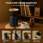 Load image into Gallery viewer, Pour Over Coffee Maker Set, Ceramic Pour Over Coffee Dripper 15.5oz/450 ml with 25 Pcs V60 Paper Filter, Coffee Pour Over Set for Camping, Black