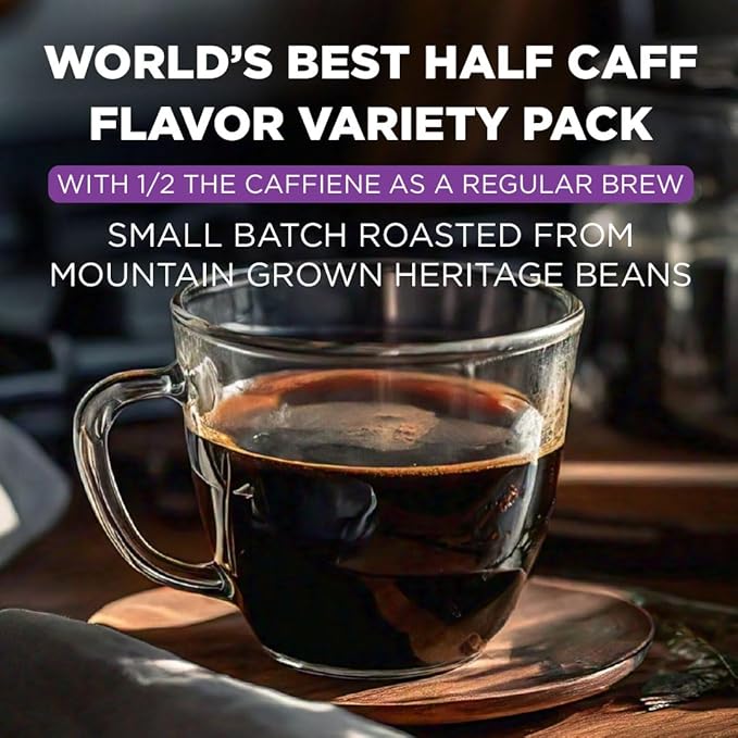 Maud's Half Caff Coffee Pods Variety Pack, 48 ct, 6 Assorted Flavors, Medium Roast Coffee in Recyclable Single Serve Pods – 100% Arabica Coffee, Compatible with Keurig K Cups Maker