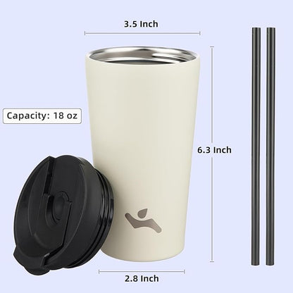 18 OZ Insulated Tumbler with Lid and 2 Straws Stainless Steel Water Bottle Vacuum Travel Mug Coffee Cup,Angel White
