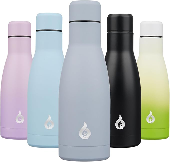 BJPKPK Insulated Water Bottle 12oz Small Stainless Steel Water Bottles Reusable Metal Thermal Keep Cold and Hot,Mist Grey