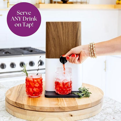Bebly Box Drink Dispenser and Wine Dispenser | Walnut Design | Insulated - No Sweating - No Watered Down Drinks - Simple - Stylish - Mess Free Beverage Dispenser | Includes Freezable, Reusable 3L Bag