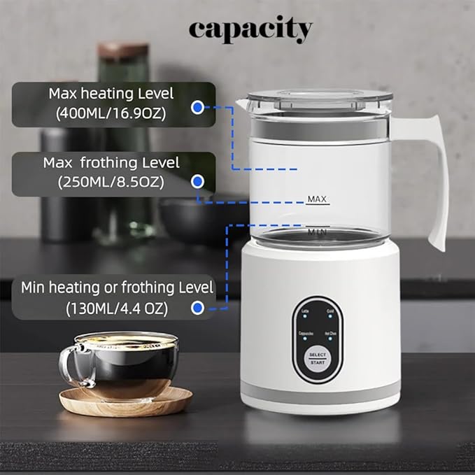 Electric Milk Frother,4 in 1 -Automatic Milk Frother,14oz Silent Operation Hot and Cold Milk Foamer Temperature Control Milk Steamer Warmer for Coffee,Latte,Cappuccino,Hot Choc,Dishwasher Safe (White)