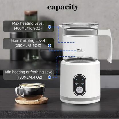 Electric Milk Frother,4 in 1 -Automatic Milk Frother,14oz Silent Operation Hot and Cold Milk Foamer Temperature Control Milk Steamer Warmer for Coffee,Latte,Cappuccino,Hot Choc,Dishwasher Safe (White)