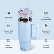 30 oz Tumbler with Handle, Tumbler with Lid and Straw, Double Wall Vacuum Insulated Travel Mug Stainless Steel Tumbler for Hot and Cold, Cupholder Friendly (Blue)