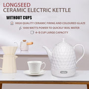 Ceramic Electric Kettle 1 Quarts, 1000W Hot Water Boiler, Automatic Shut-off, BPA-Free, Teapot Rapid Boil For Coffee & Tea, Boil-Dry Protection, White Gooseneck