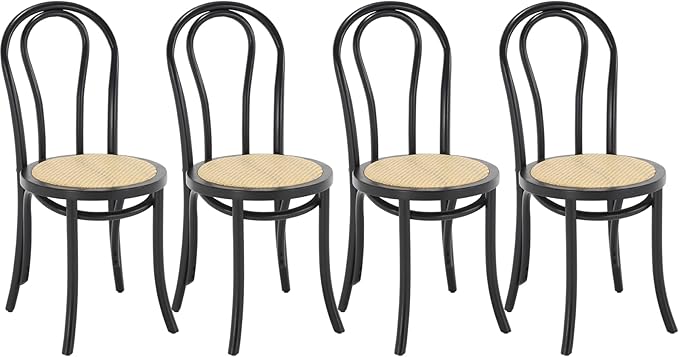 Kmax Vintage Dining Chairs Set of 4, Thonet Soild Wood Rattan Dining Room Chairs Armless French Country Kitchen Chairs for Wedding Hotel Dessert Shop Cafe Business, Black