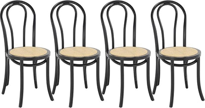 Kmax Vintage Dining Chairs Set of 4, Thonet Soild Wood Rattan Dining Room Chairs Armless French Country Kitchen Chairs for Wedding Hotel Dessert Shop Cafe Business, Black