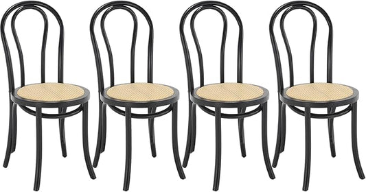 Kmax Vintage Dining Chairs Set of 4, Thonet Soild Wood Rattan Dining Room Chairs Armless French Country Kitchen Chairs for Wedding Hotel Dessert Shop Cafe Business, Black