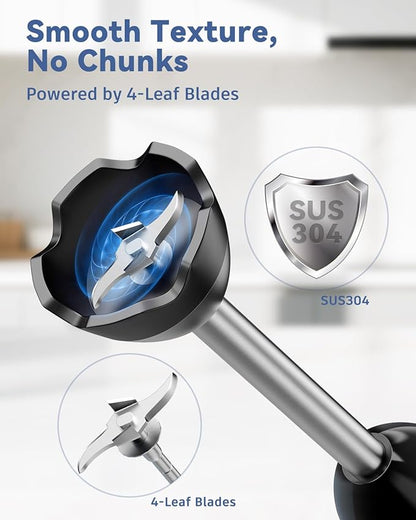 LINKChef 7 in 1 Immersion Blender Handheld, 800W Hand Blender Set, Scratch Resistant with 2 Titanium Steel Blades, 20 Speed and Turbo Mode, Includes Whisk, Milk Frother, Food Processor & Beaker